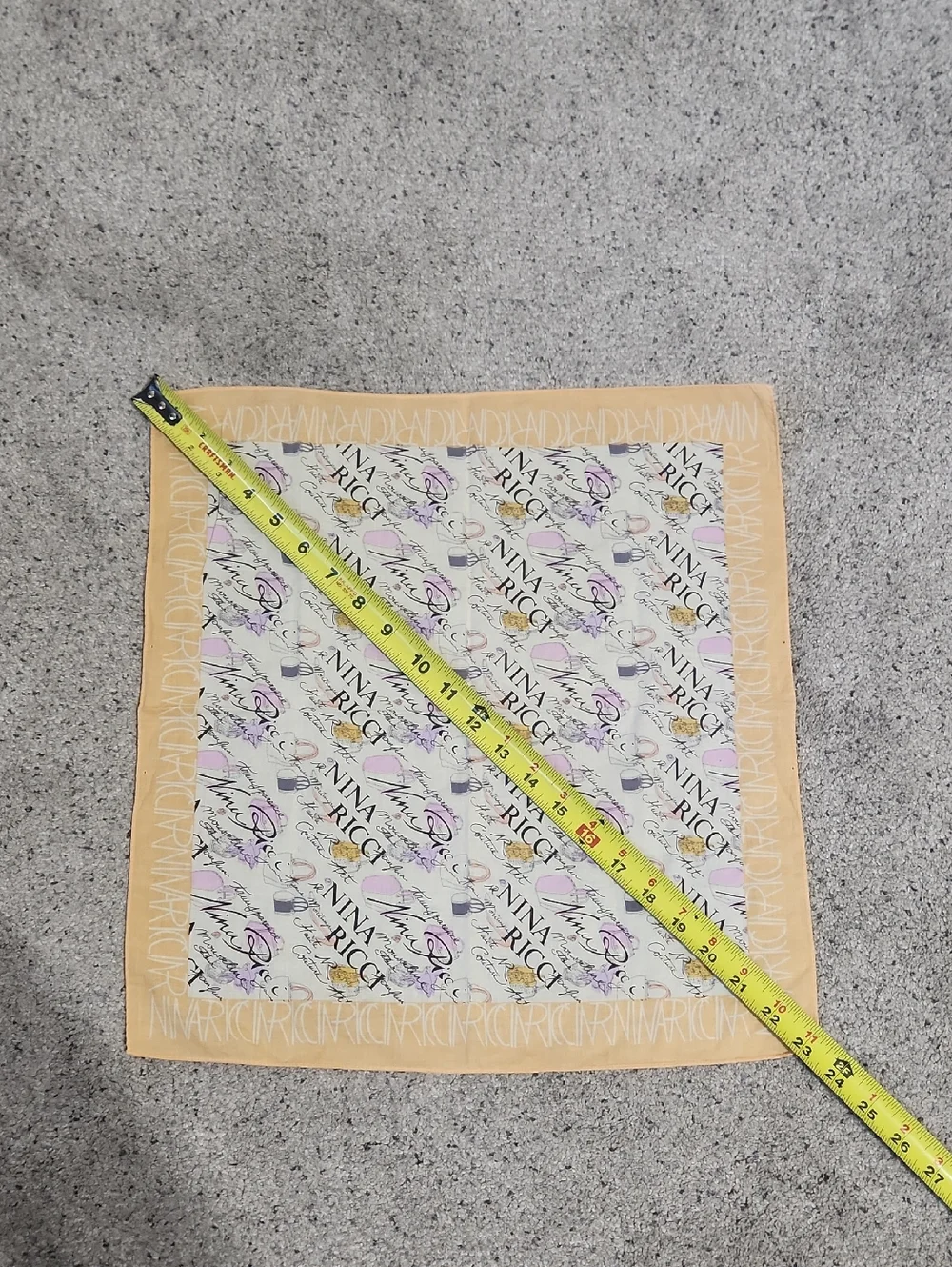 Nina Ricci Vintage Square Head Scarf Handbag Motif Peach/Pink